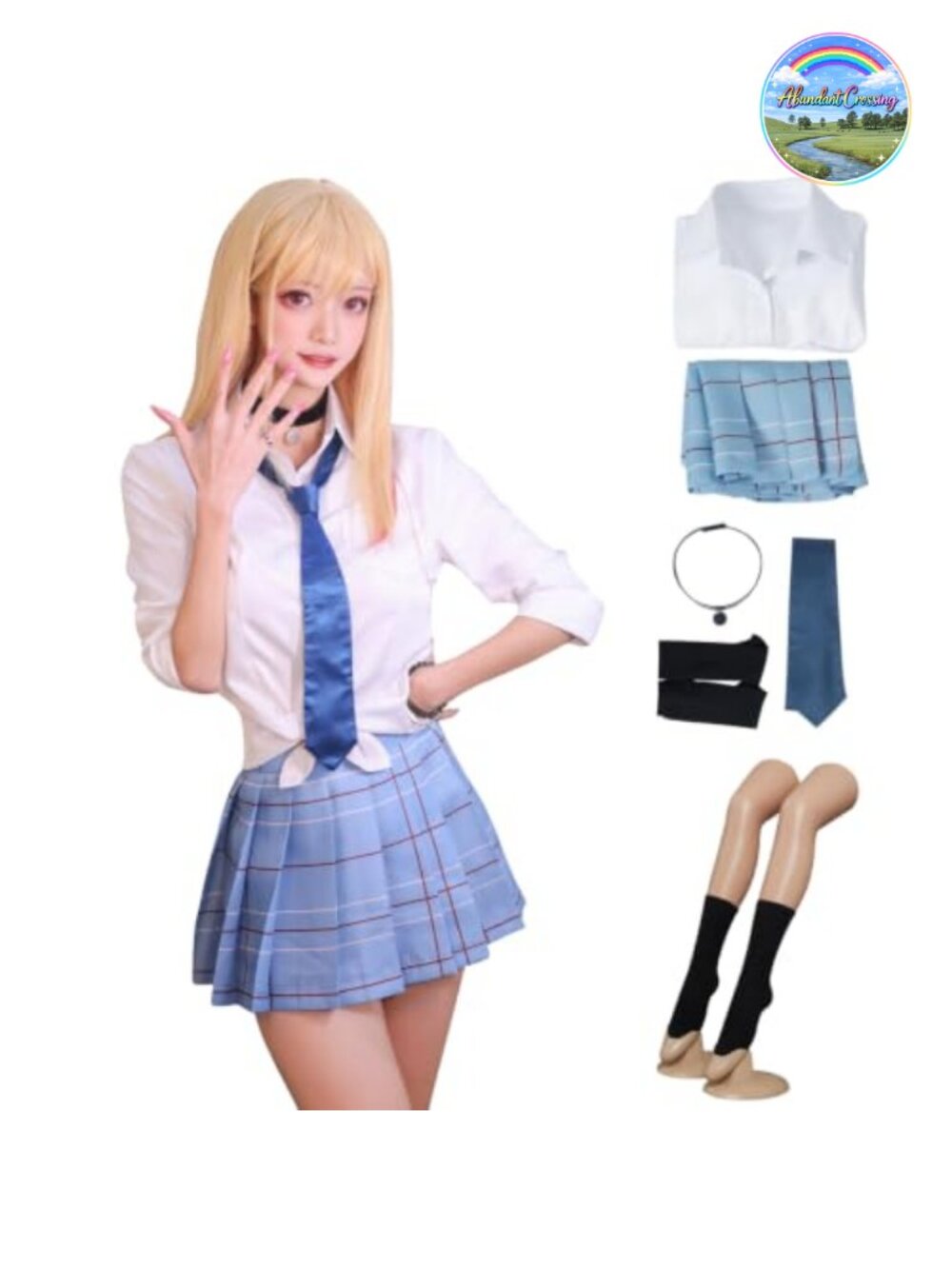 Japanese School Uniform Cosplay Costume Pleated Skirt 5 Pc Set